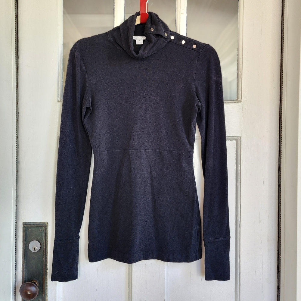 Diane Von Furstenberg Black Snap Turtleneck, Sz S